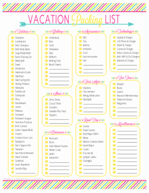 Family Vacation Packing List Template Awesome Lista Para Vacaciones