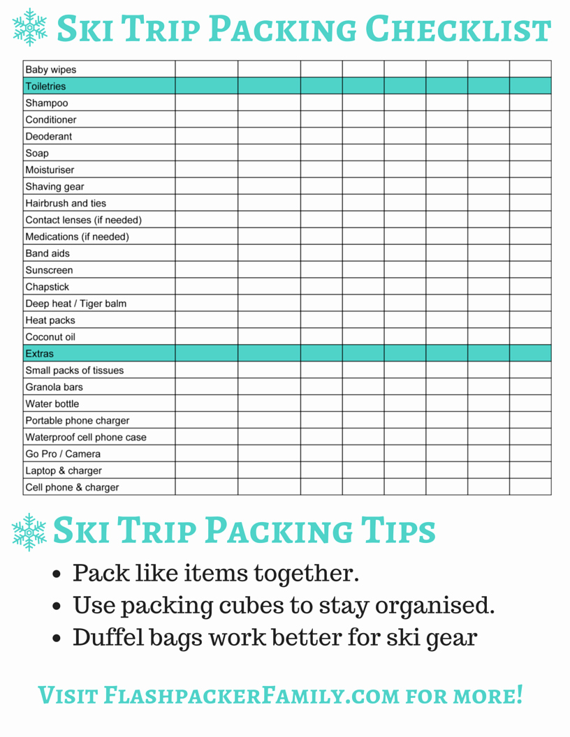 Family Vacation Packing List Template Lovely the Plete Ski Trip Packing List Printable Download
