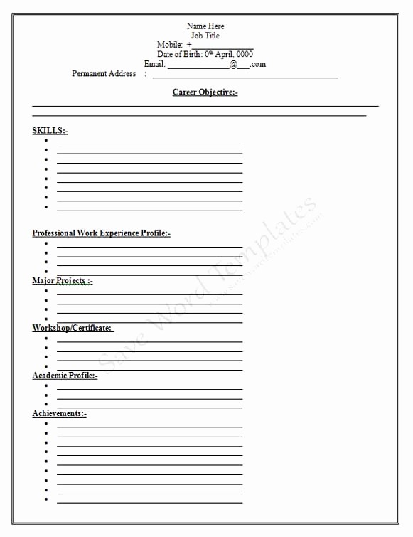 Fill In Resume Template Free Awesome Free Printable Fill In the Blank Resume Templates