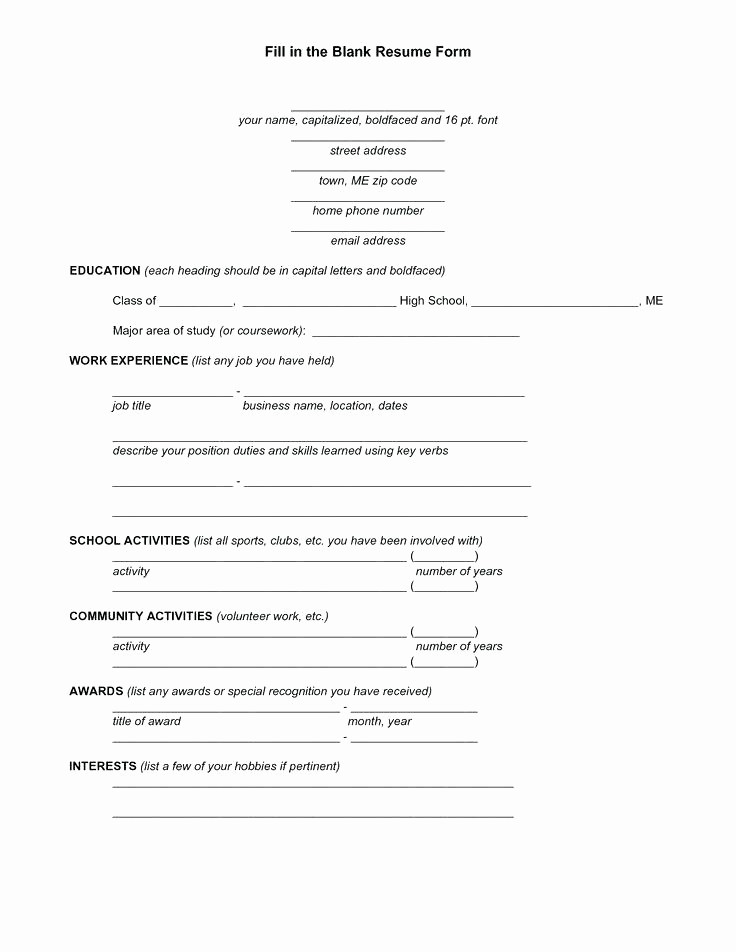 Fill In Resume Template Free Best Of Free Fill In the Blank Resume Templates Printable Filling
