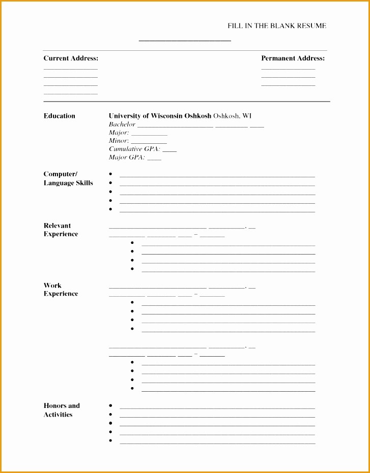 Fill In Resume Template Free Fresh 9 Blank Resume forms to Fill Out