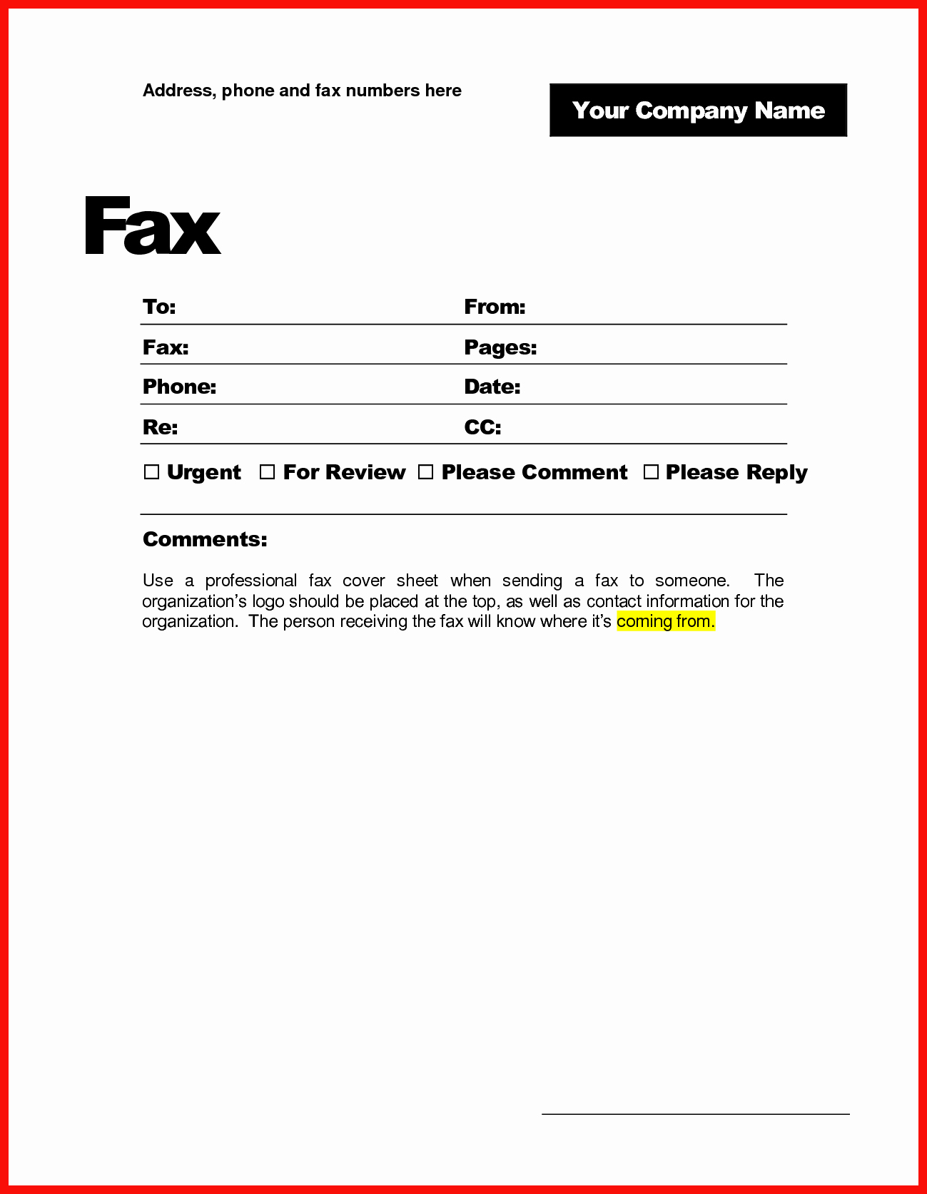 attention fax cover sheet