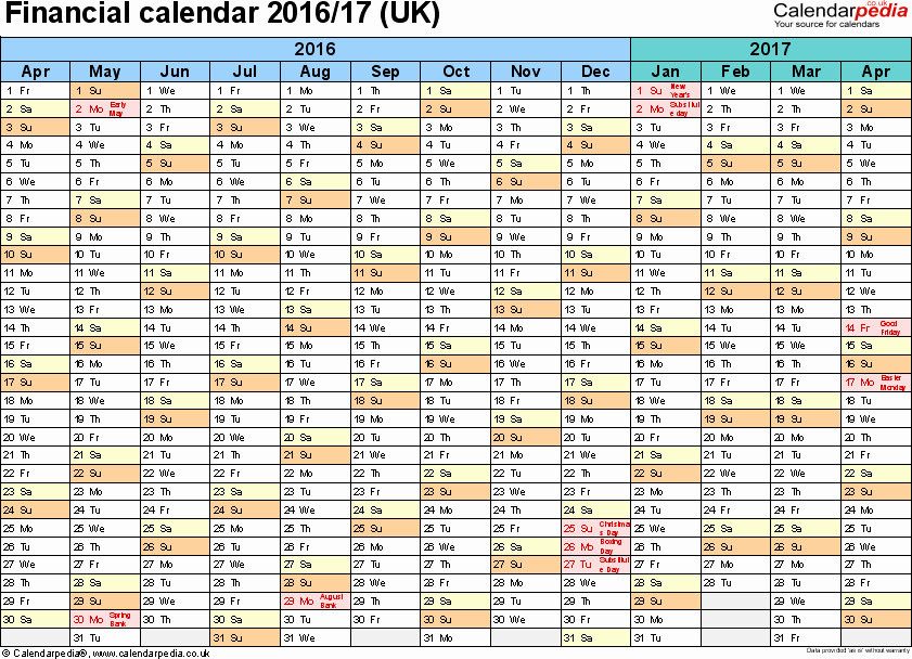 Fiscal Year Calendar 2016 Template New Financial Calendars 2016 17 Uk In Pdf format