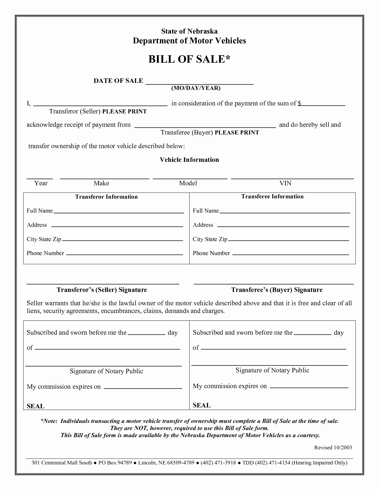 Florida Vehicle Bill Of Sale Printable