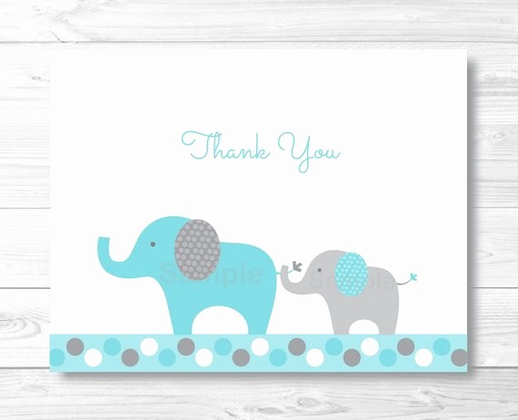 Folded Thank You Card Template New Cute Elephant Thank You Card Elephant Baby Shower Teal