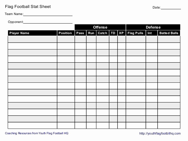 Football Team Sheet Template Download Elegant Flag Football Stat Sheet