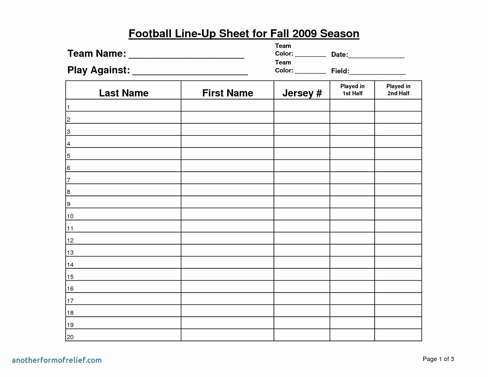 Football Team Sheet Template Download Fresh Football Team Lineup Template