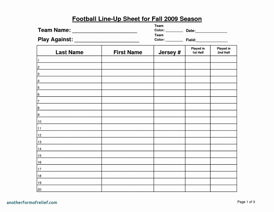 Football Team Sheet Template Download Inspirational Blank Football Team Sheet Template Gallery Golf League