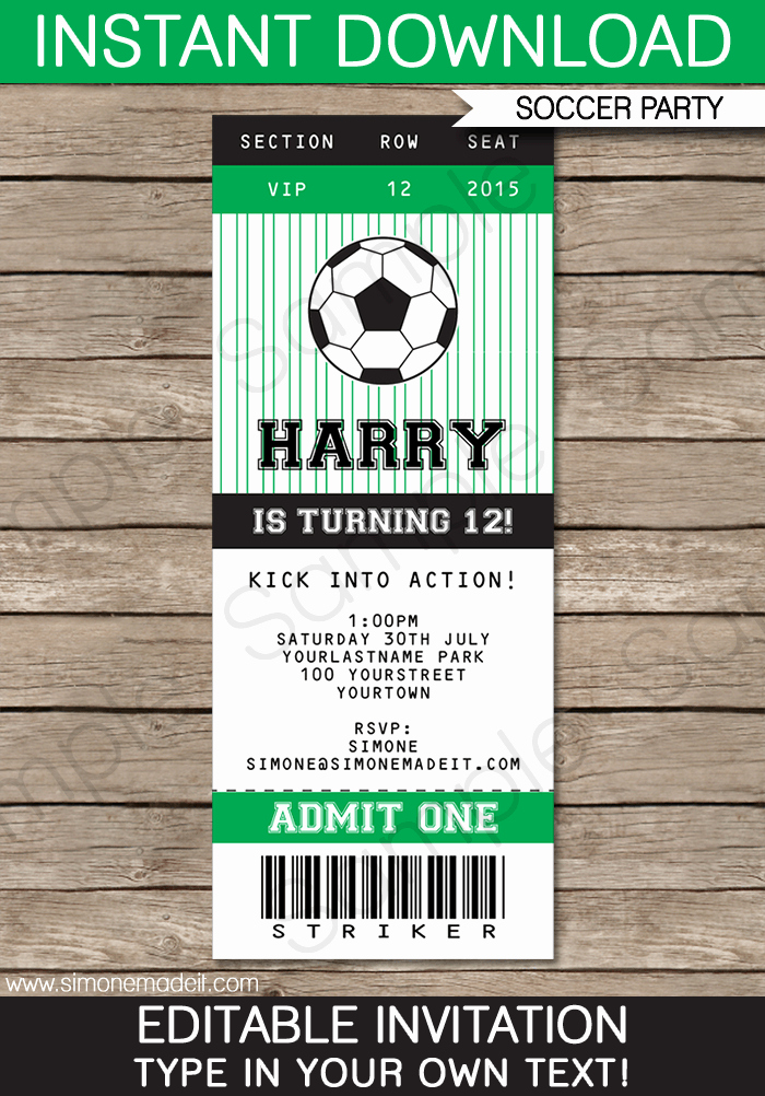 Football Ticket Template Free Download Awesome soccer Party Ticket Invitations Template