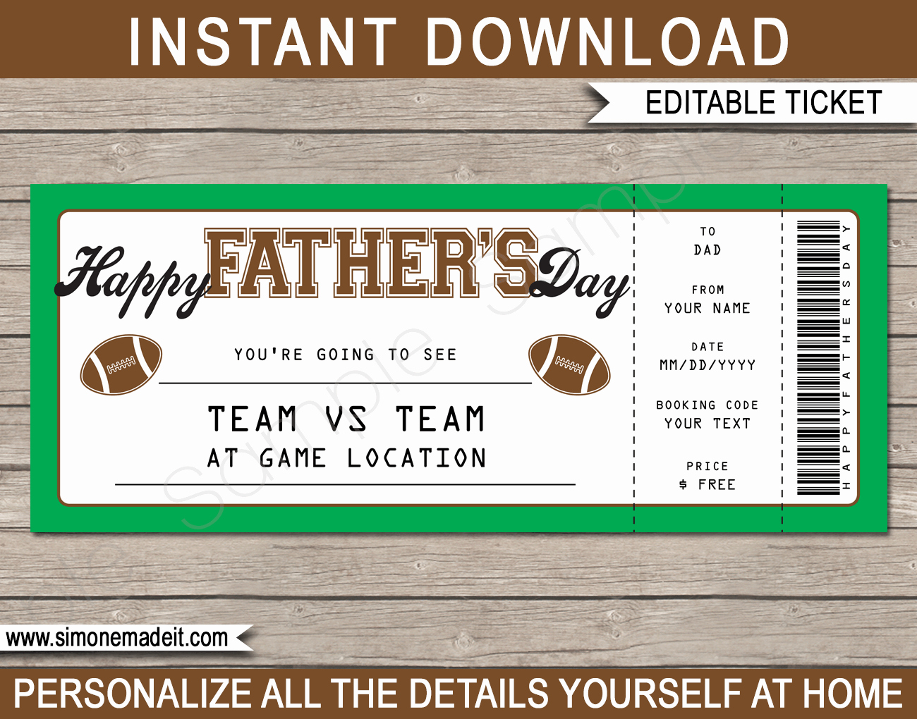 Football Ticket Template Free Download Beautiful Father S Day Football Ticket Gift Voucher