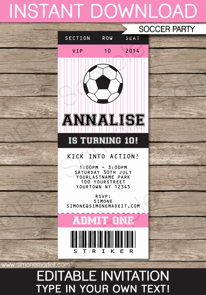Football Ticket Template Free Download Best Of soccer Ticket Invitations Birthday Party