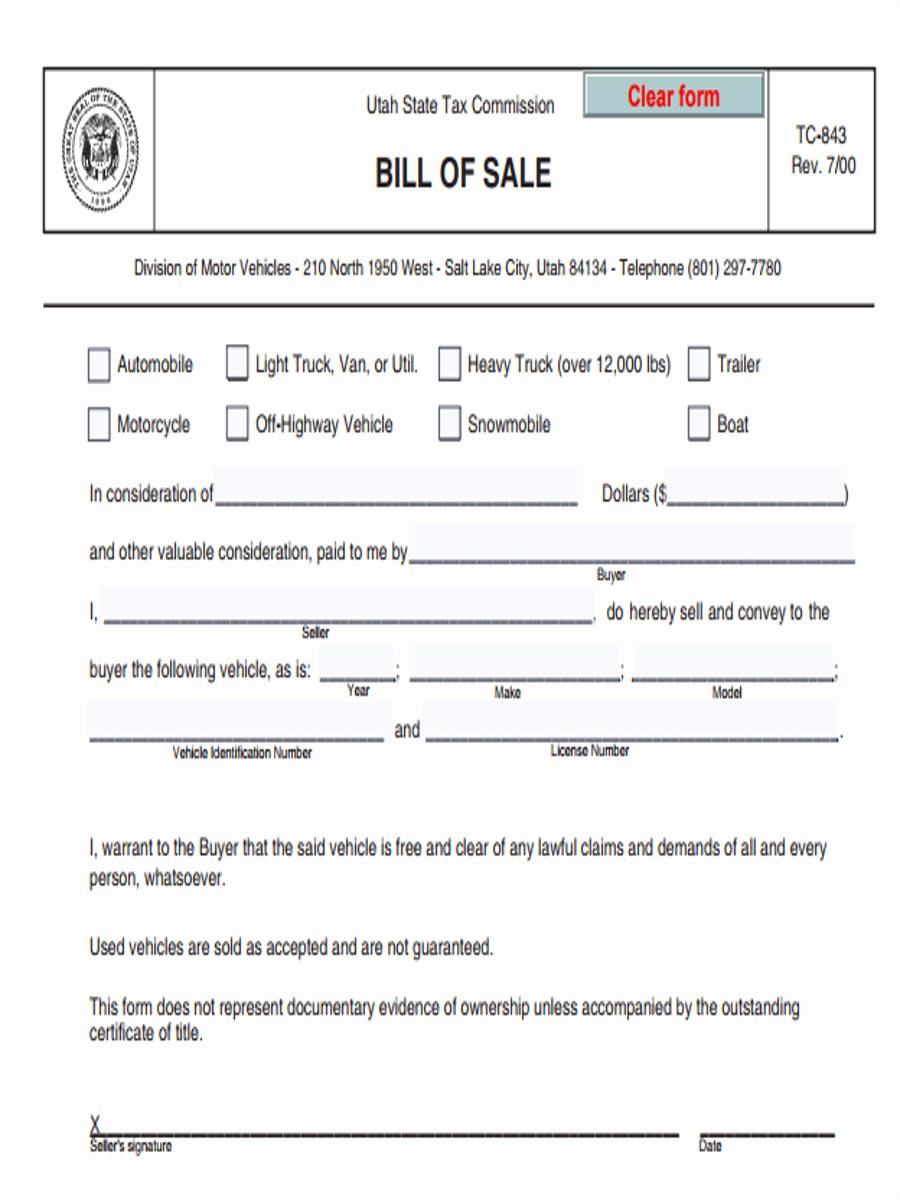 Form for Bill Of Sale Beautiful 4 Truck Bill Of Sale form Sample Free Sample Example