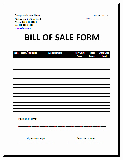 Form for Bill Of Sale Beautiful Car Bill Sale Sample Free Printable forms