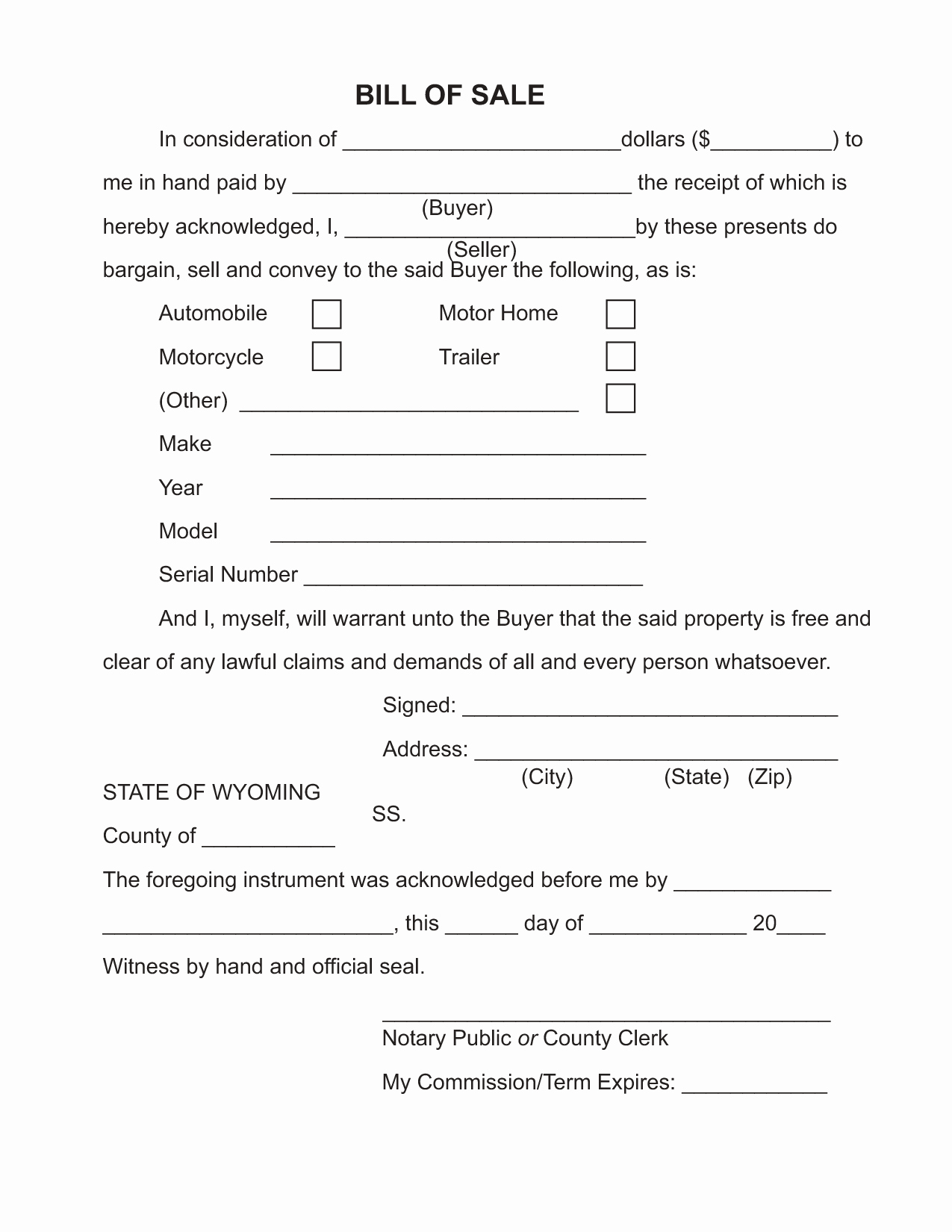Form for Bill Of Sale Fresh Free Printable Bill Of Sale Camper form Generic