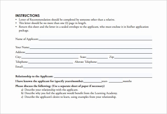Form for Letters Of Recommendation Beautiful Letter Re Mendation forms Letter Of Re Mendation