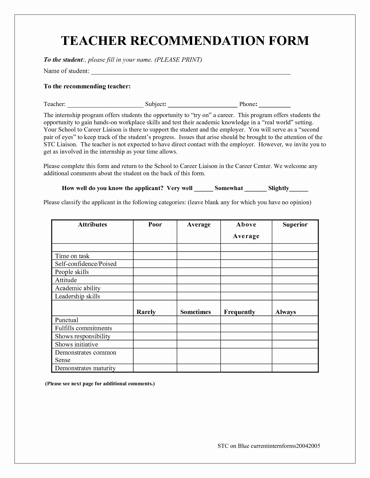 Form for Letters Of Recommendation Luxury Best S Of Student Re Mendation form Template