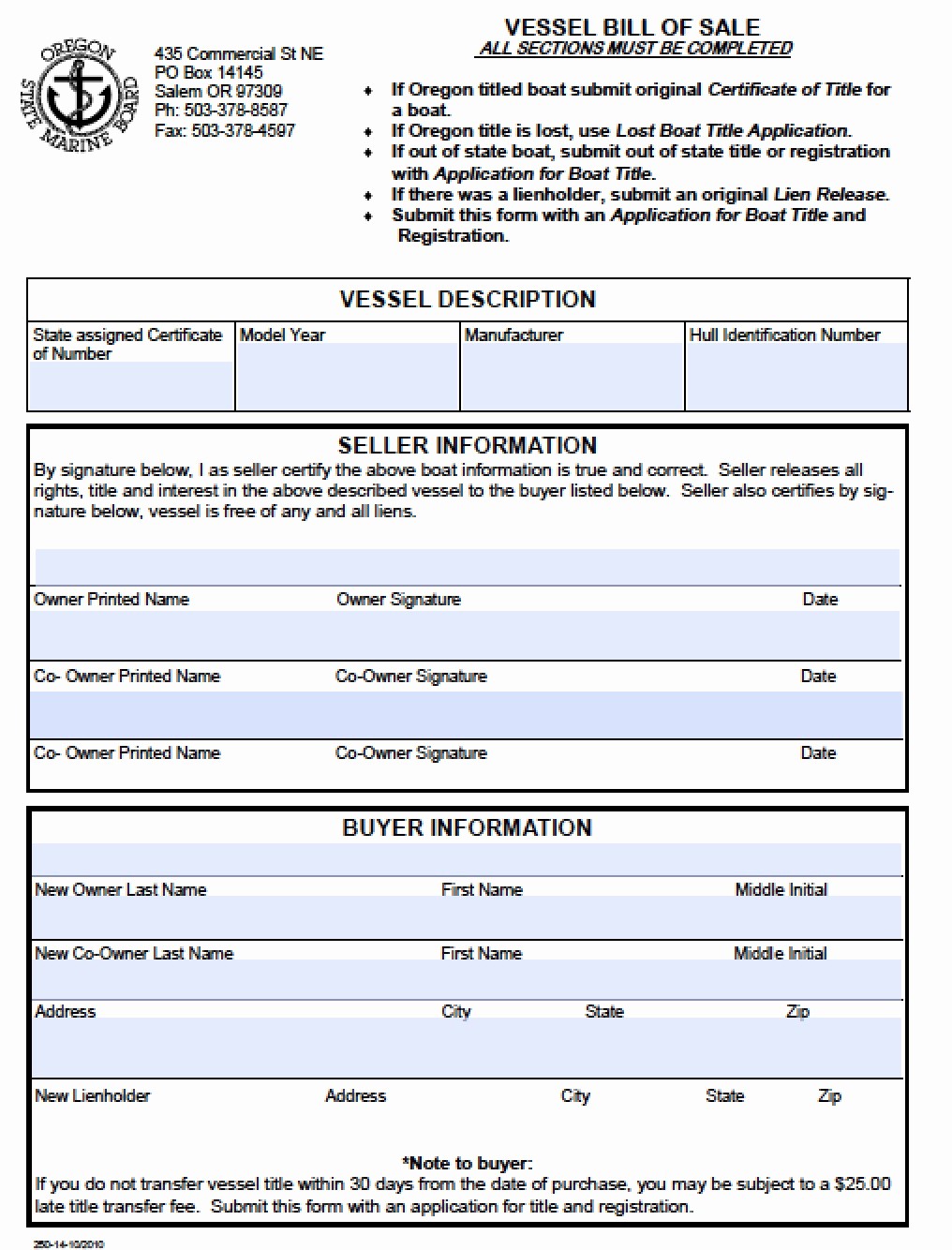 Form Of Bill Of Sale Awesome Free oregon Boat Vessel Bill Of Sale form Pdf