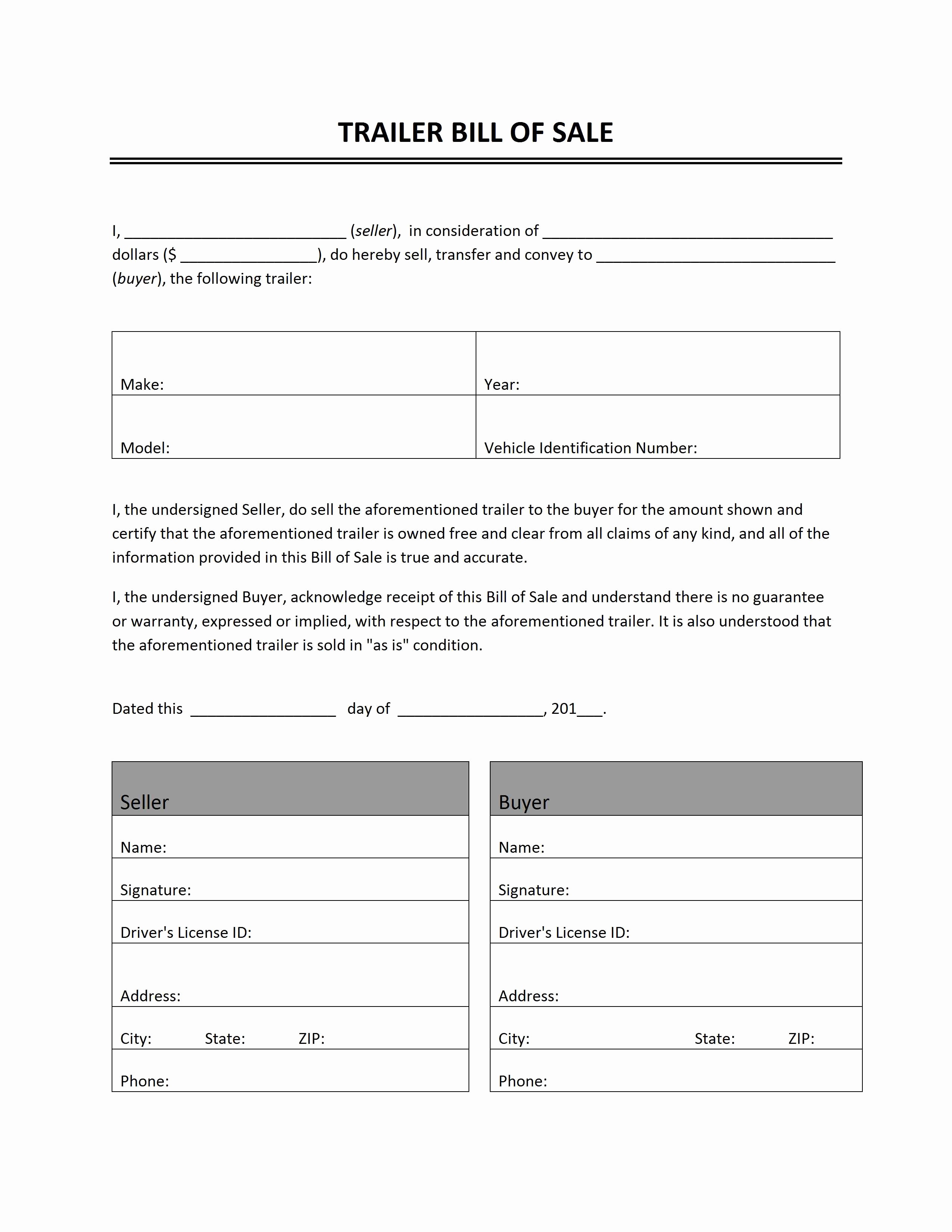 Form Of Bill Of Sale Elegant Free Printable Camper Bill Of Sale form Free form Generic