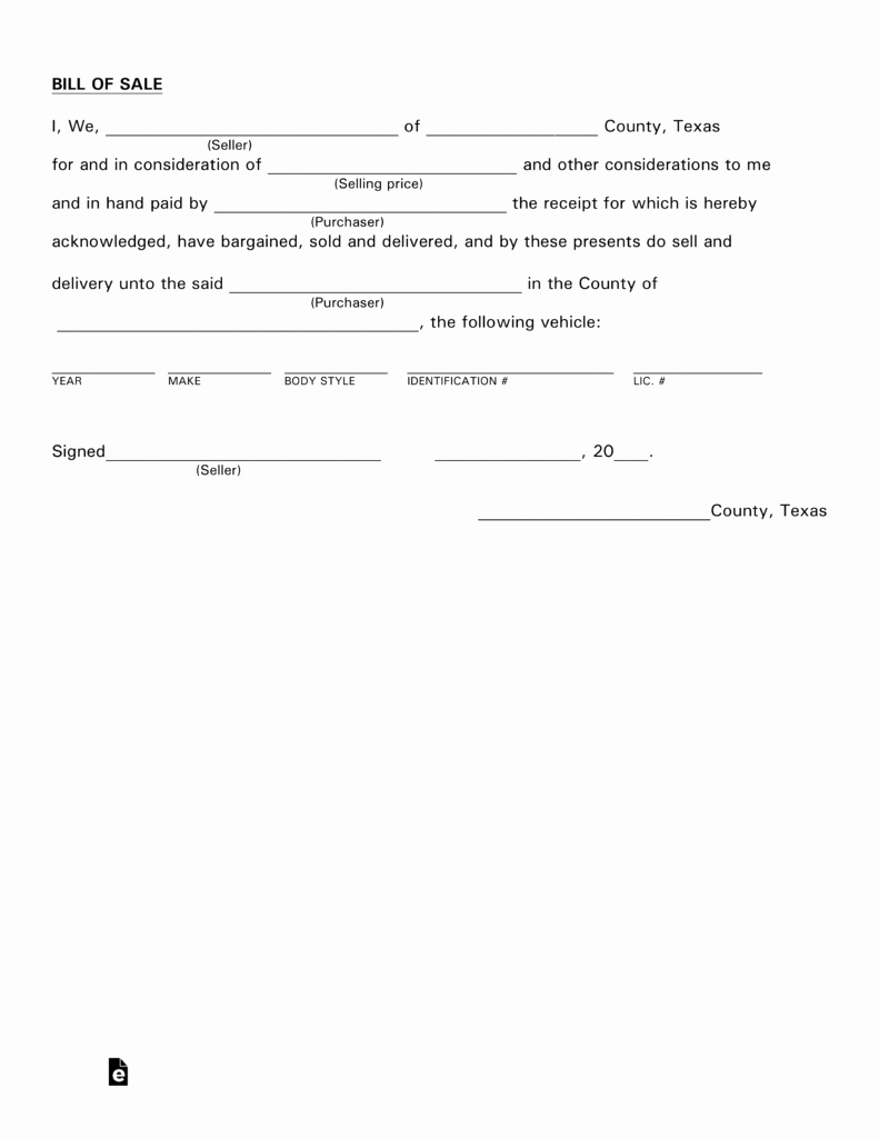 Form Of Bill Of Sale Unique Free Texas Motor Vehicle Bill Of Sale form Pdf