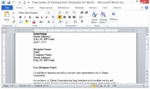 Formal Letter Template Microsoft Word Best Of Free Letter Of Introduction Template for Word