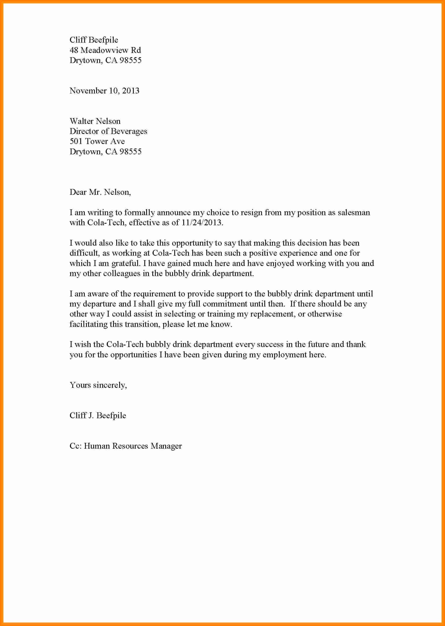 Format A Letter In Word New 10 Resign Letter format Word