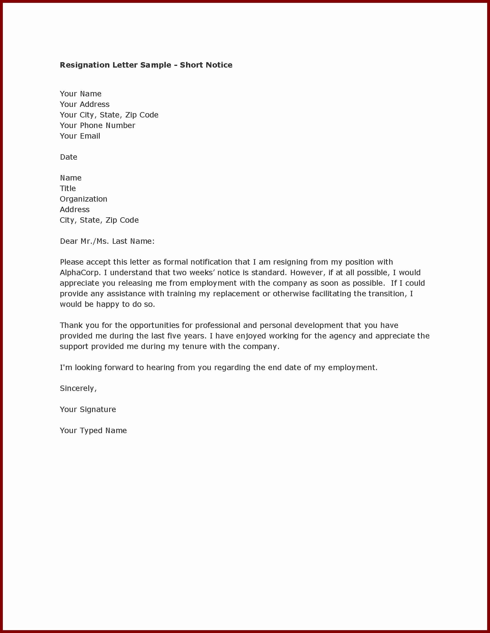 Format A Letter In Word New 5 Resignation Letter format Personal Reason