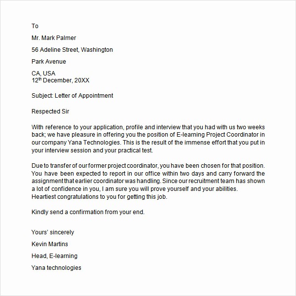 Format A Letter In Word New Sample Appointment Letter 28 Download Free Documents In