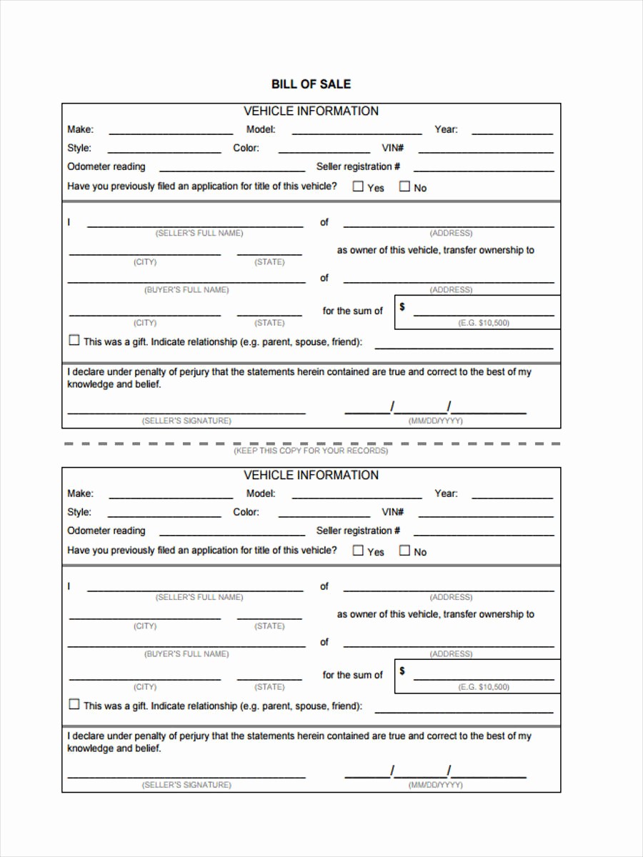Format for Bill Of Sale Best Of 7 Generic Bill Of Sale form Sample Free Sample Example