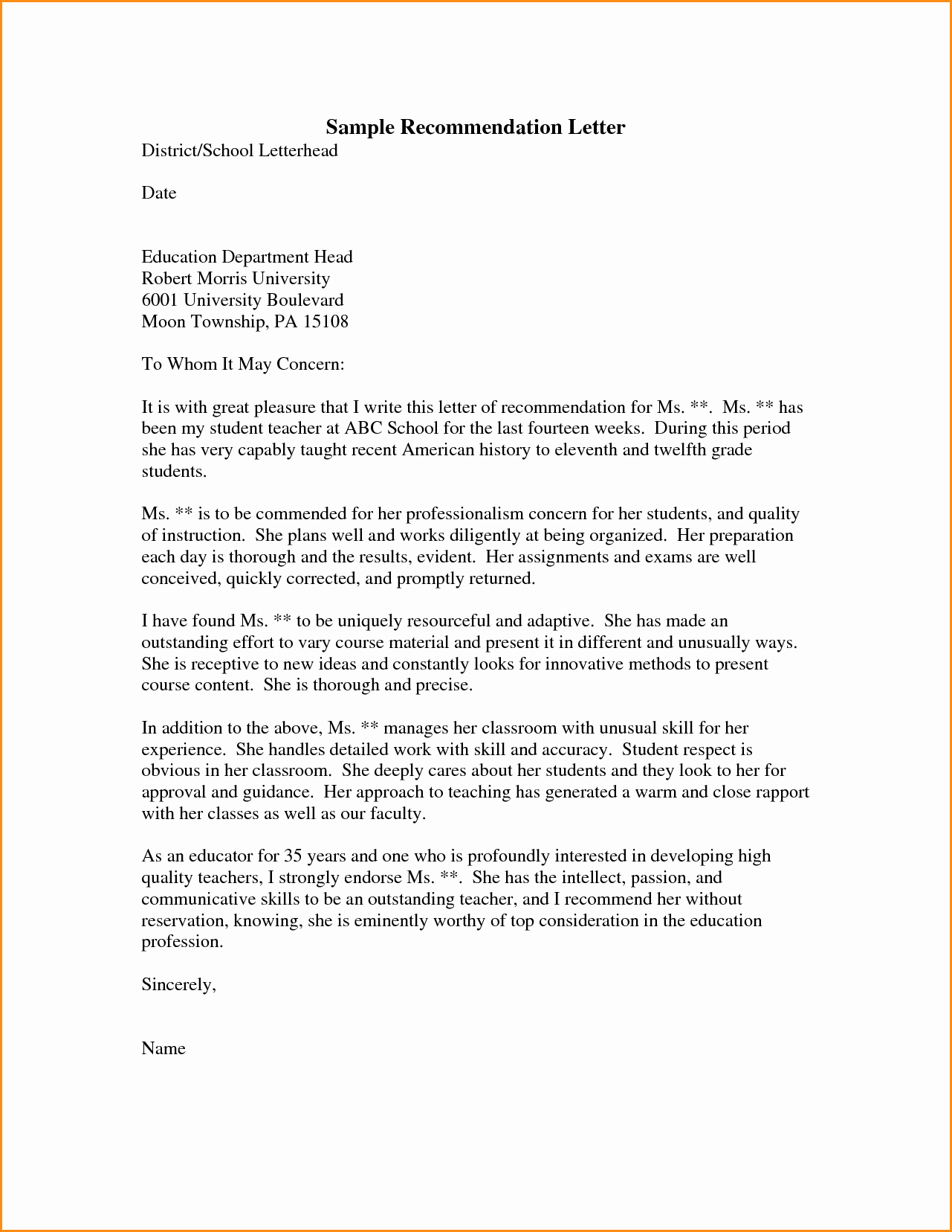 Format for Letters Of Recommendation Awesome 6 Graduate Re Mendation Letter Samples