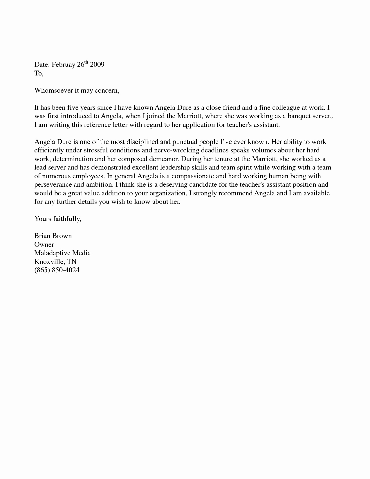 Format Of A Recomendation Letter Inspirational Sample Letter Re Mendation for A Friend