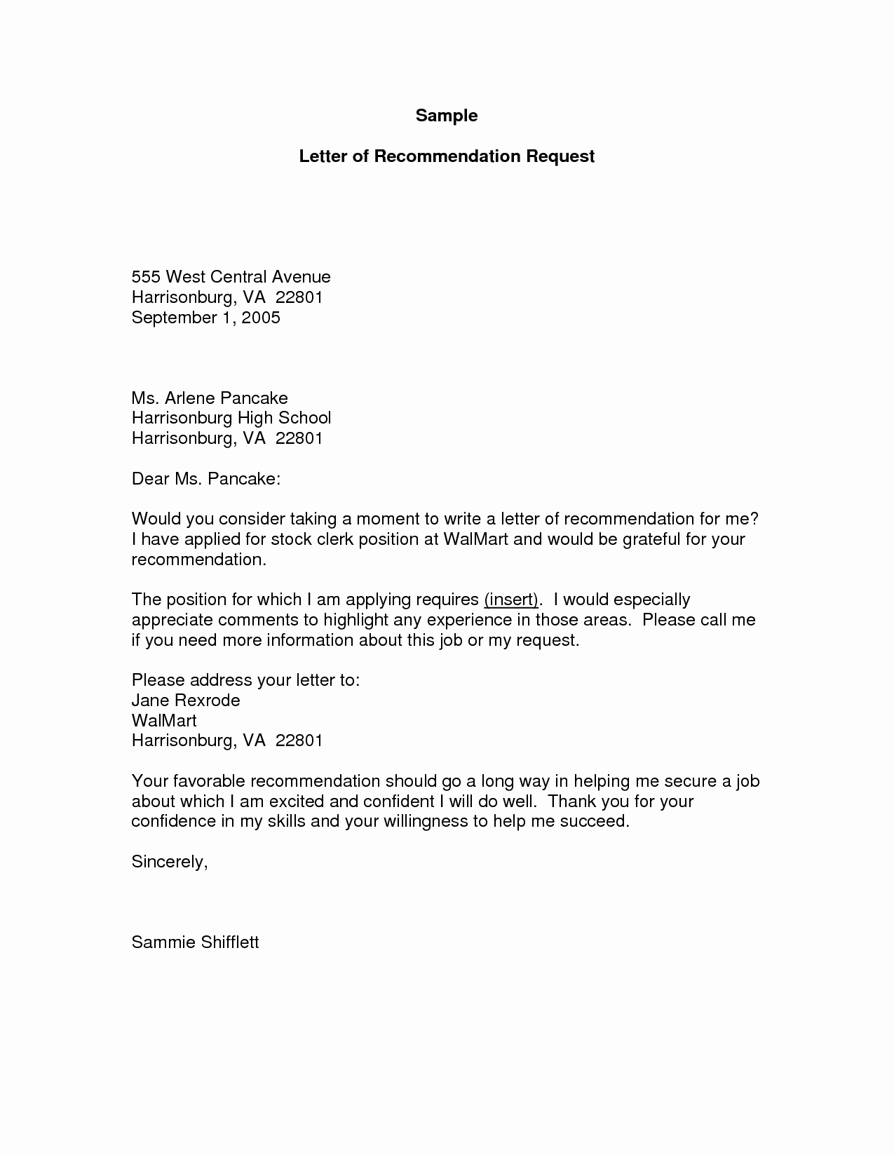 Format Of A Recomendation Letter New Re Mendation Letter Request Sample