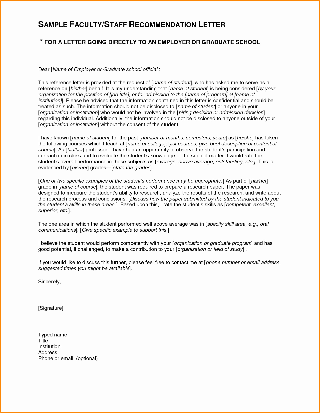 Format Of A Recomendation Letter Unique 7 Grad School Reference Letter Sample