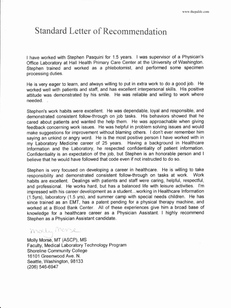 Format Of A Recommendation Letter Inspirational Physician assistant School Application Re Mendation