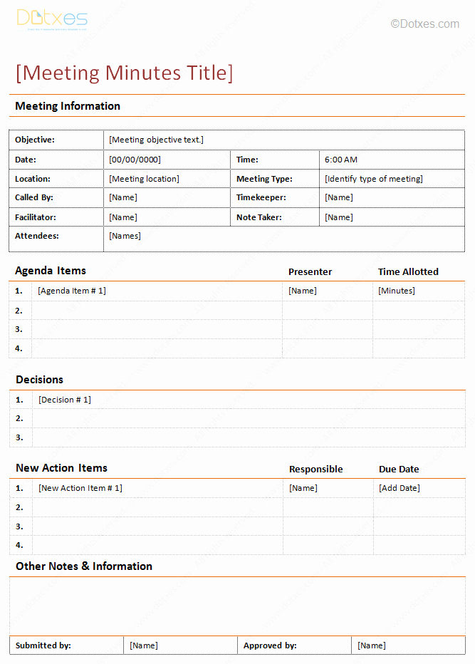 Format Of Minute Of Meeting New Meeting Minutes Template Detailed format Dotxes