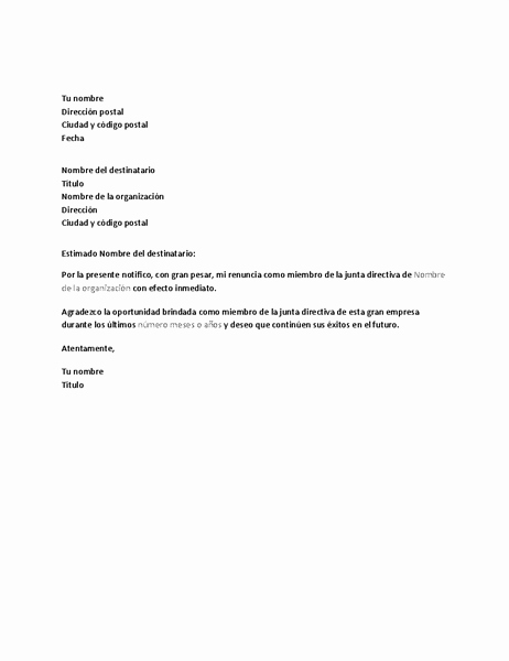 Formato Carta De Renuncia Sencilla Unique Carta De Renuncia De La Junta Directiva