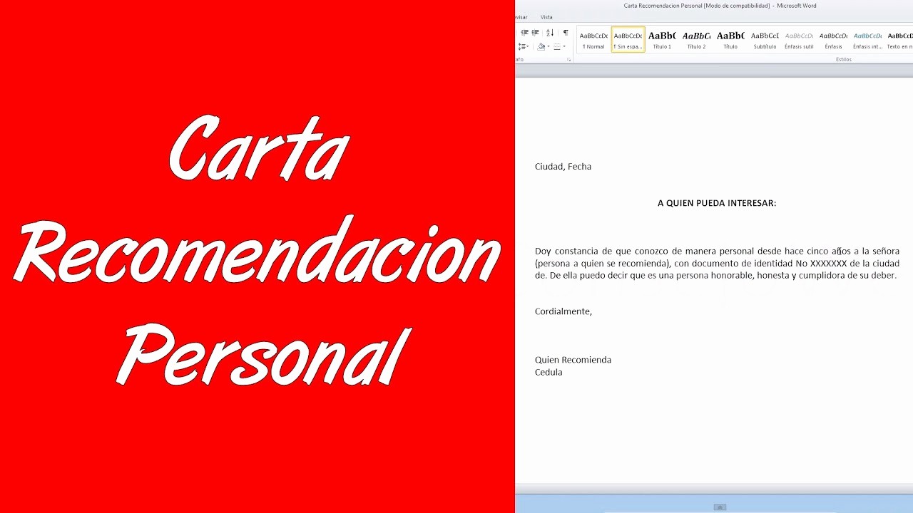 Formato De Carta Recomendacion Personal Awesome O Hacer Una Carta De Re Endacion Personal En Word