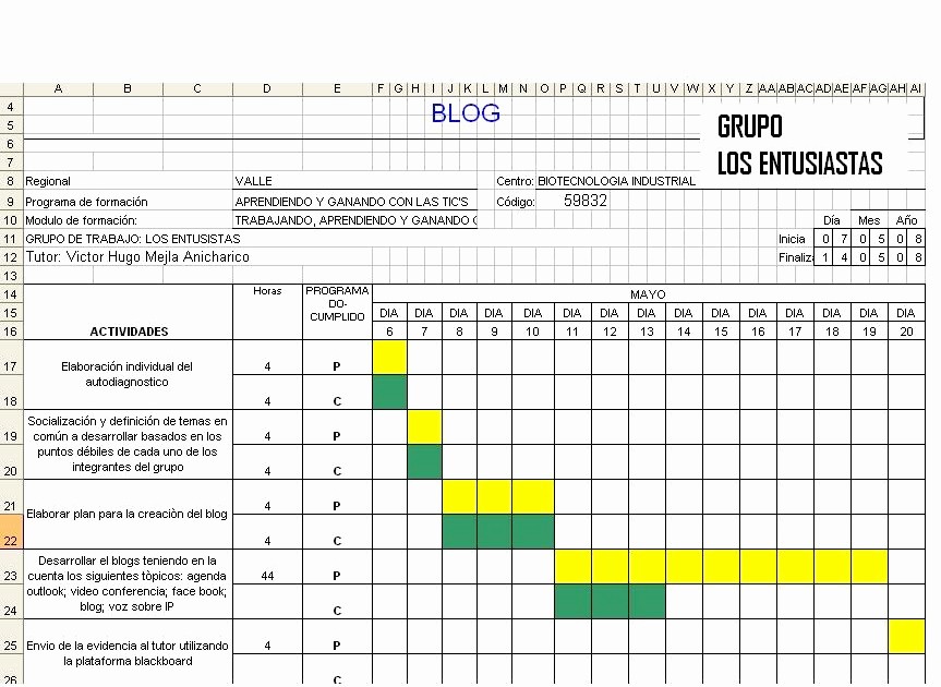 50 Formato Excel Cronograma De Actividades 6160