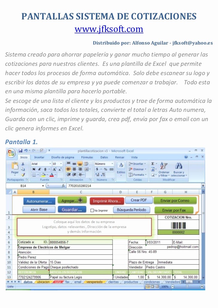 Formato Para Cotizaciones En Excel Luxury Sistema De Cotizaciones Con Excel Crea Pdf Correo Fax