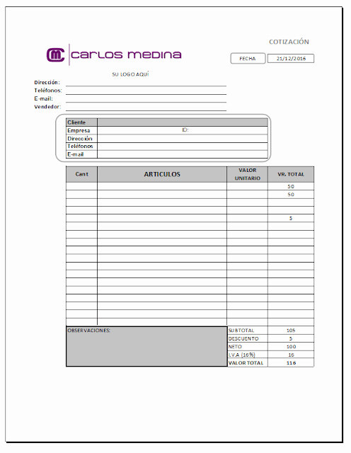 Formato Para Cotizar En Excel Elegant formato De Cotización En Excel Para Descargar – Contar