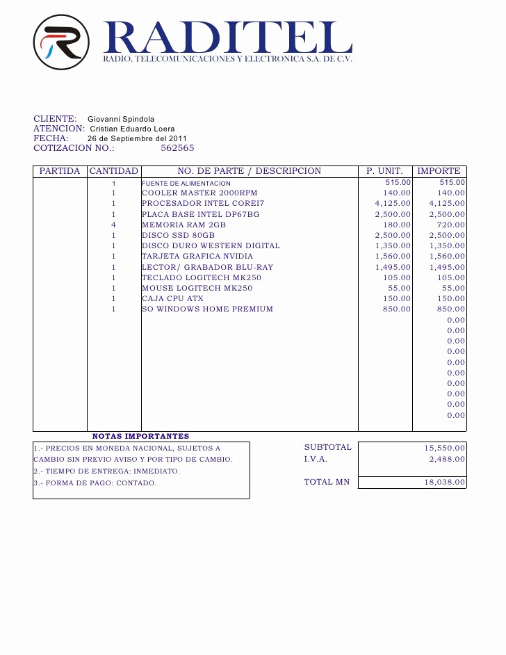 Formatos Para Cotizaciones O Presupuestos Inspirational Cotizacion Putadora Puebla