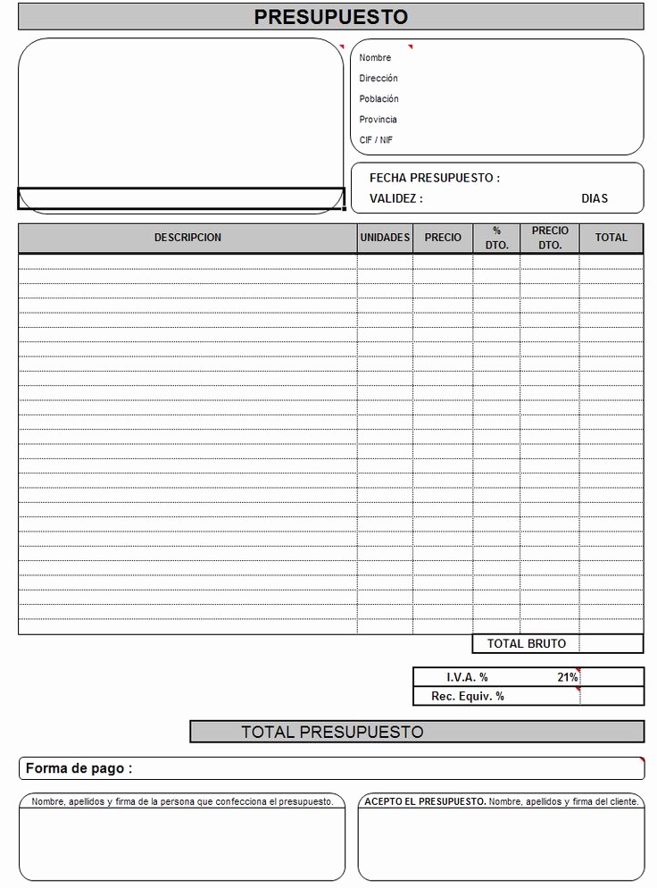 Formatos Para Presupuestos En Excel Fresh formato De Boleta Reja