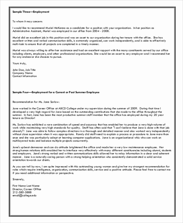 Formats for Letter Of Recommendation Inspirational 8 Sample Letter Of Re Mendation formats