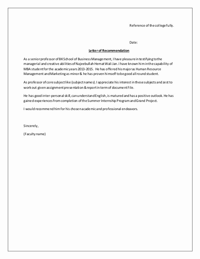 Formats for Letters Of Recommendation Beautiful Re Mendation Letter format