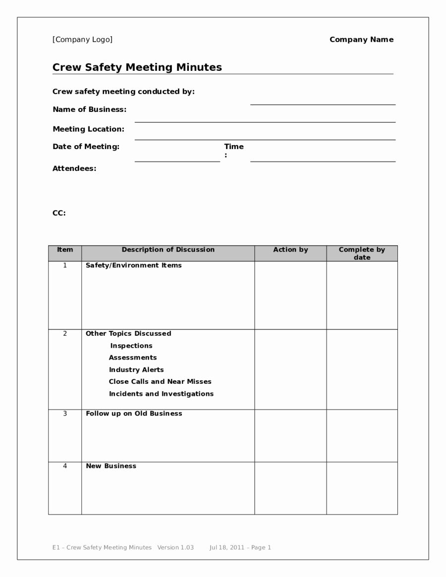 Formats Of Minutes Of Meeting Awesome 2018 Meeting Minutes Template Fillable Printable Pdf