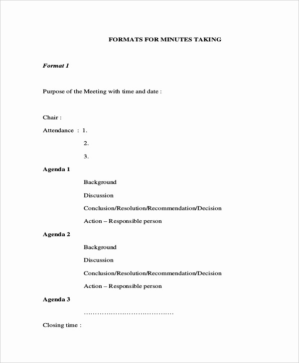 Formats Of Minutes Of Meeting New Minutes Writing Template – 10 Free Word Pdf Documents