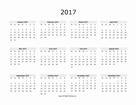 Free 12 Month Calendar 2017 Unique 2017 Calendar Free Printable Allfreeprintable