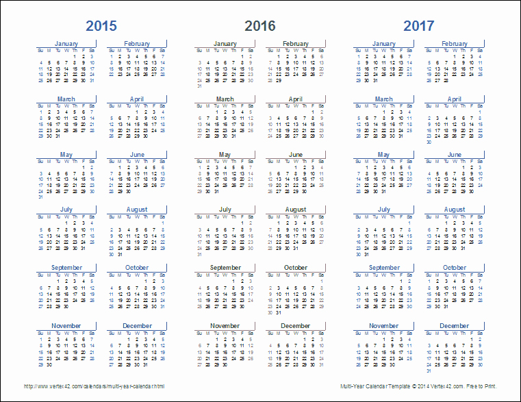 Free 2015 Yearly Calendar Template Awesome Multi Year Calendars