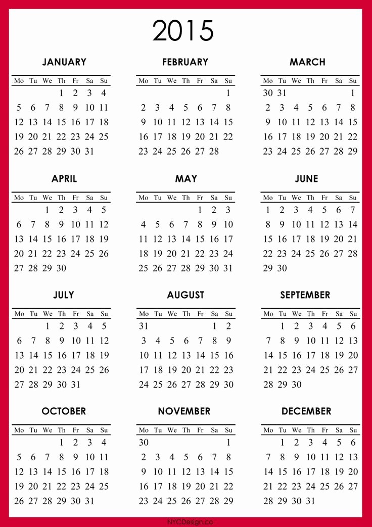 Free 2015 Yearly Calendar Template Inspirational Free 2015 Calendar Calendar 2015 Pinterest