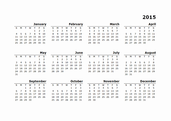 Free 2015 Yearly Calendar Template Luxury 2015 Yearly Calendar Template 10 Free Printable Templates