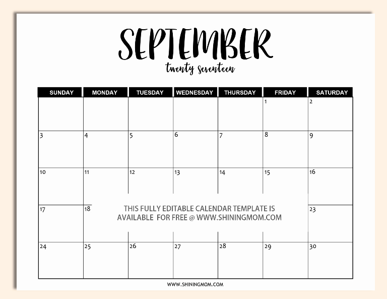 Free 2017 Printable Calendar Word New Free Printable Fully Editable 2017 Calendar Templates In